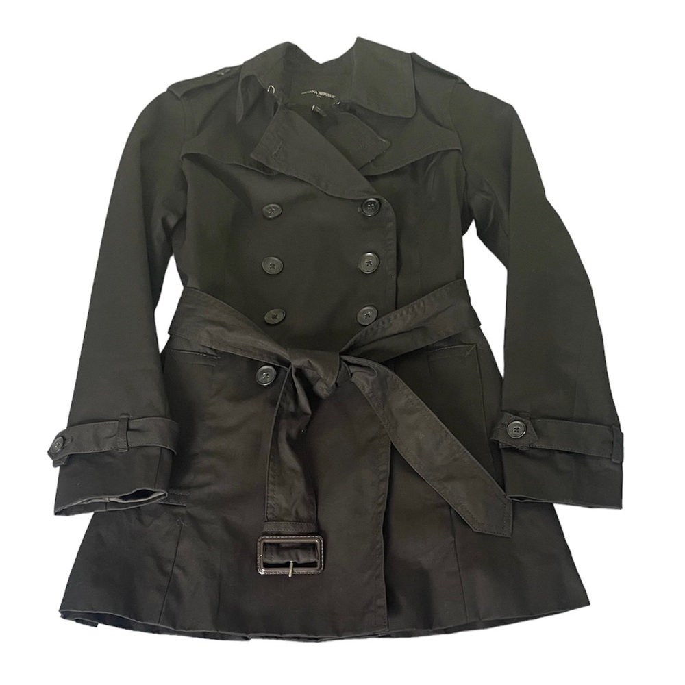 Banana Republic spring rain jacket dressy Petite XS black lightweight fitted EUC